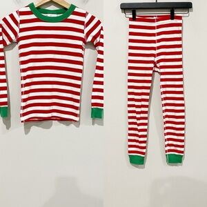 HANNA ANDERSSON Red Stripe Pajama Set Green Trim Christmas Holiday Size 8